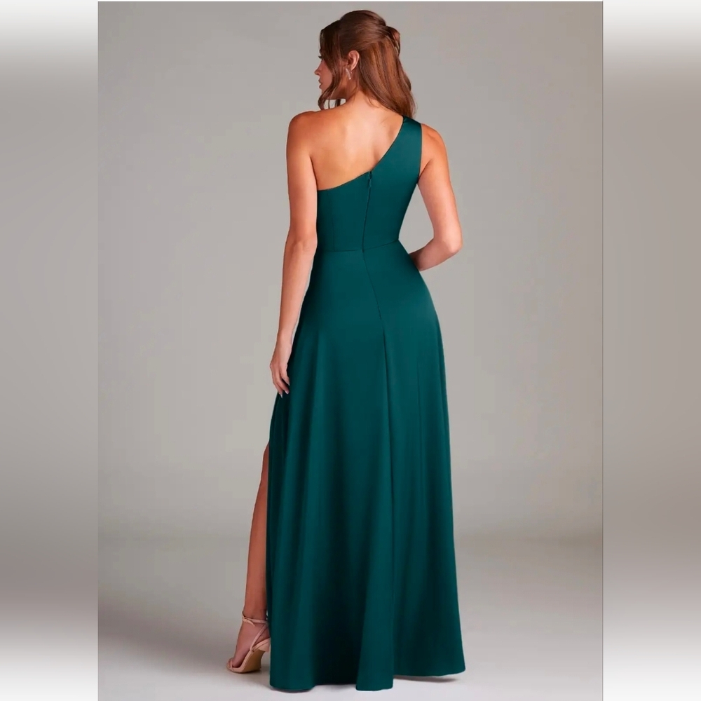 Azazie Brooke Pine A-Line One Shoulder Mesh Dress - Picture 6 of 12